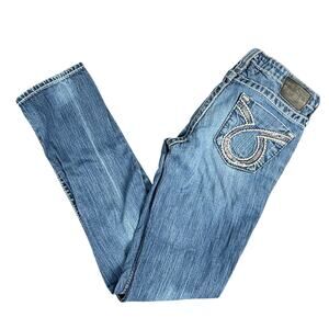Big Star Nico Womens Jeans SZ 27L Blue Slim Straight Low-Rise Thick White Stitch